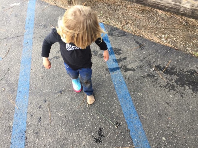 Puddle jumping aftermath after kid falls down