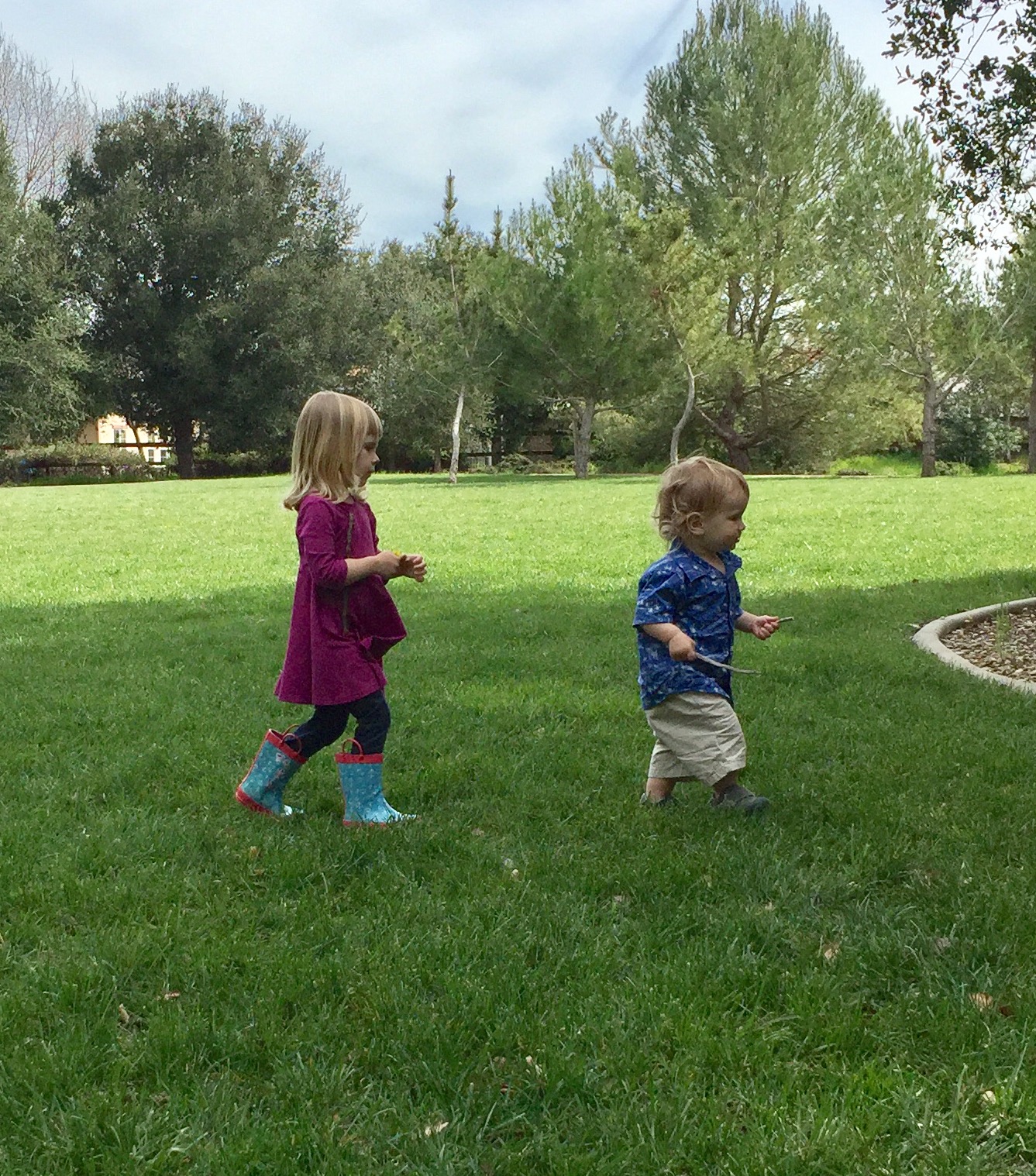 Here are the kids at Apple Valley Park in Atascadero. It's a little neighborhood park on the north end of town. It doesn't have a playground but it has a cute dirt loop trail and wide open grassy lawns, which we love.