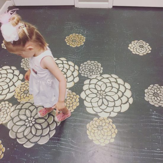 Beautiful floral floors in the dressing room of Firefly Gallery in Downtown Paso Robles