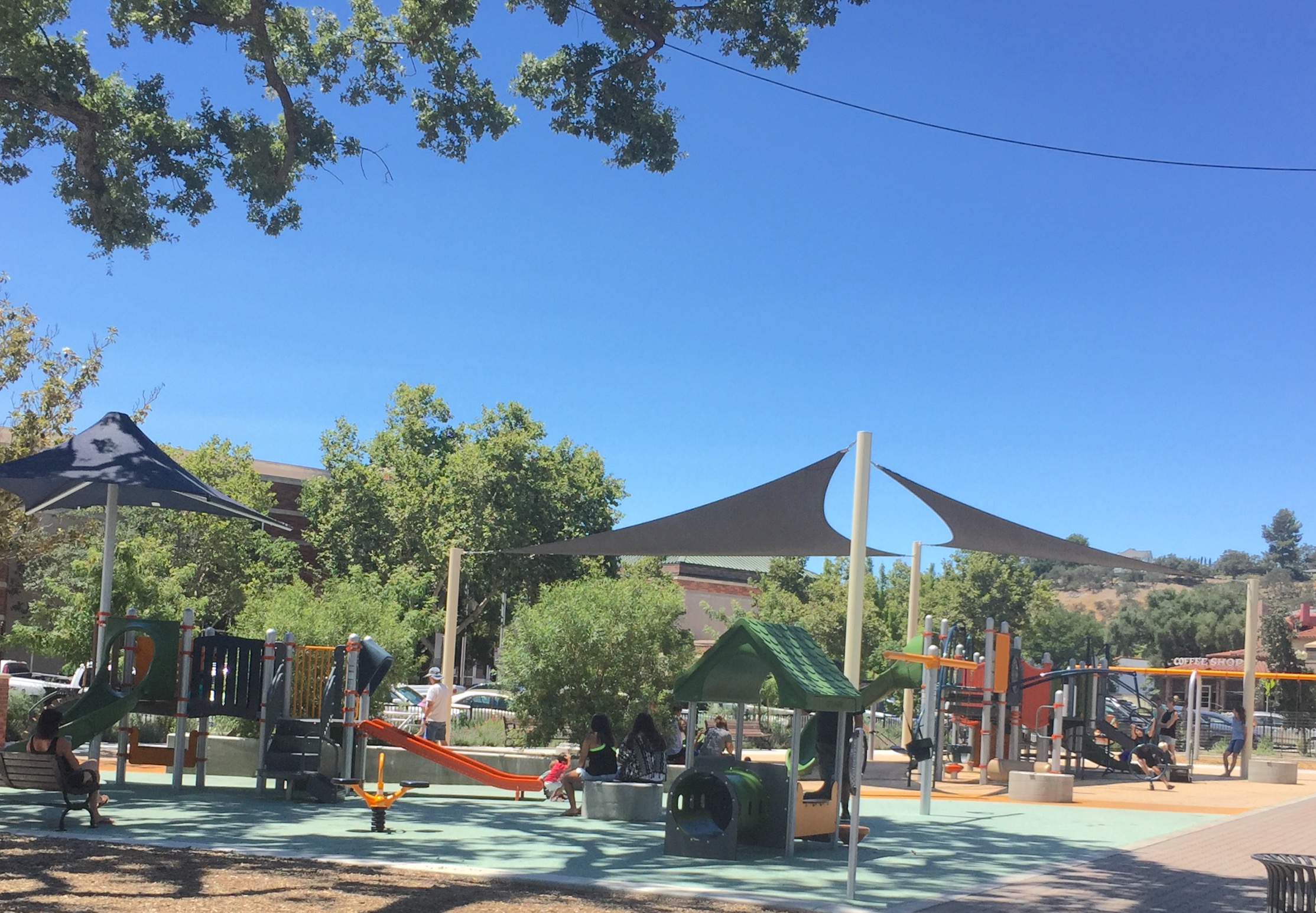 Downtown City Park Playground has shade in Paso Robles California