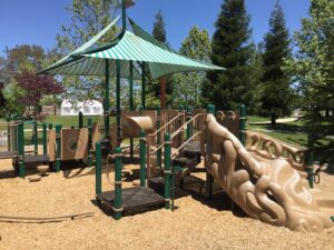 Sherwood Park playground with climbing rocks 