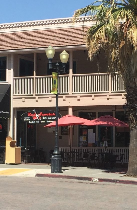 Here is a shot of the outside of the Red Scooter Deli in downtown Paso Robles California 