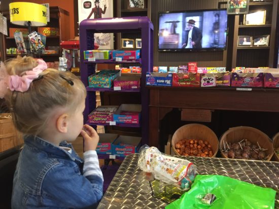 eating candy at SLO Sweets in Paso Robles