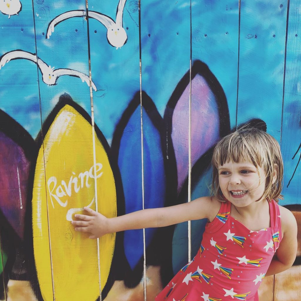 Waterpark mural of surfboards