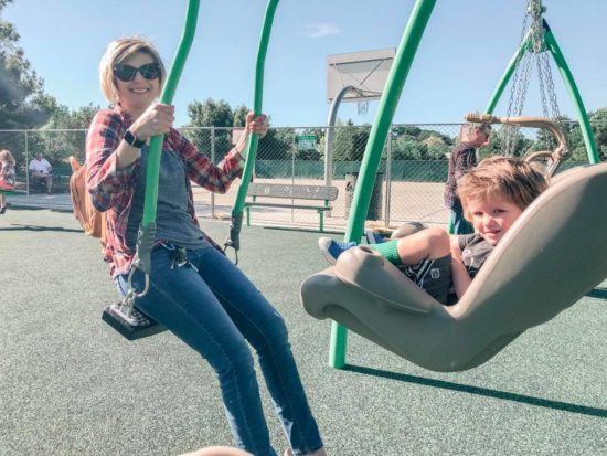 Review: Joy Playground,Atascadero Mom and Young boy on double swing