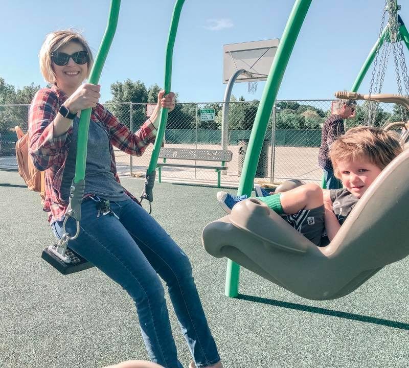 Review: Joy Playground,Atascadero Mom and Young boy on double swing
