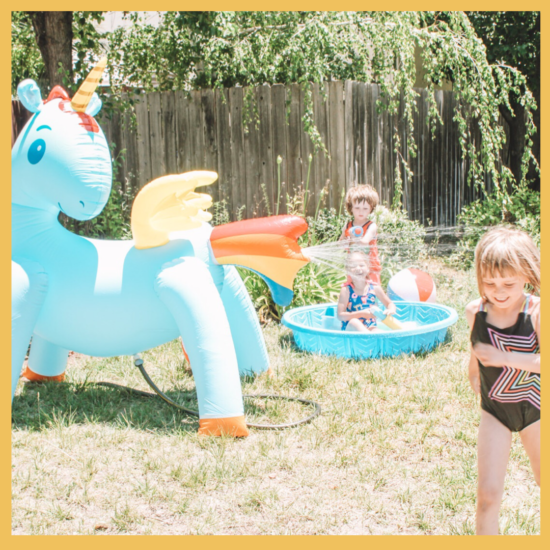 5-foot inflatable Unicorn Lawn Sprinkler Review, JumpOff Jo c