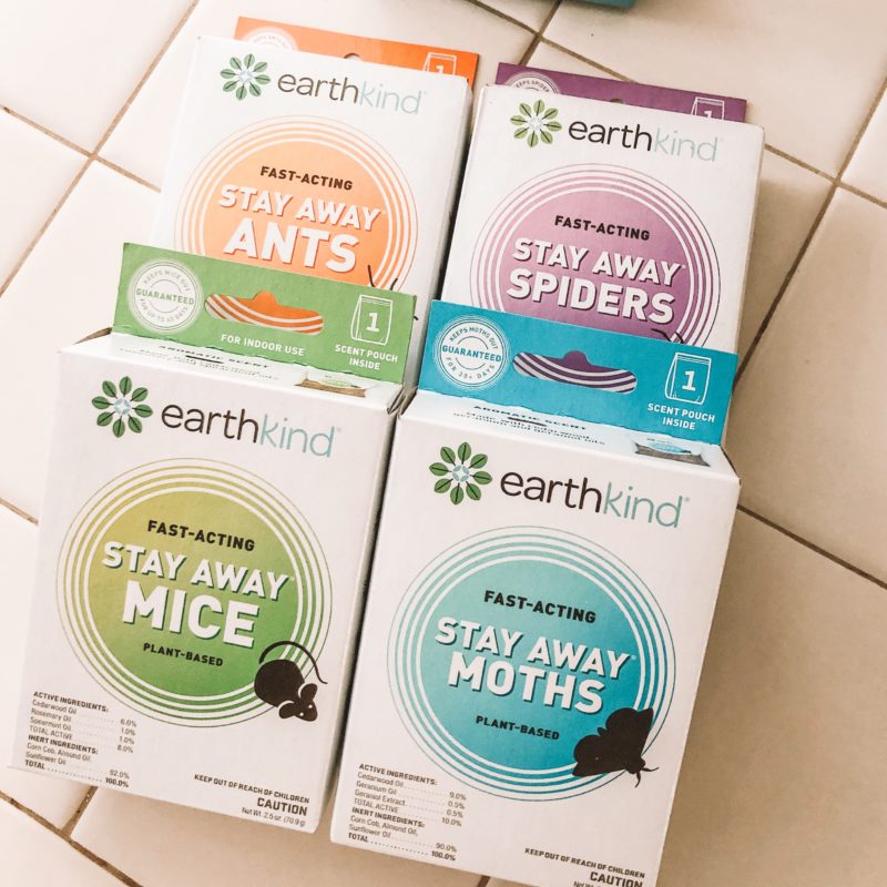 EarthKind Stay Away Repellant all four products for spiders, mother, ants and mice stacked