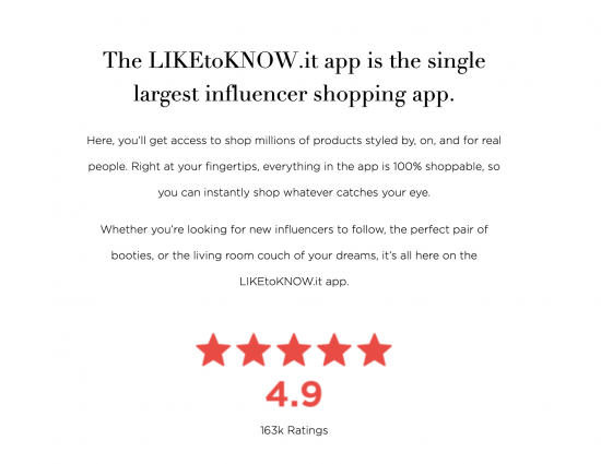 The LIKEtoKNOW.it app is a shopping