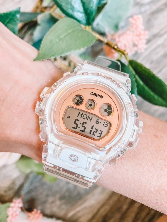 Casio clear and rose gold watch