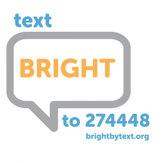 Bright By Text Logo in little caption bubble in yellow, grey and blue