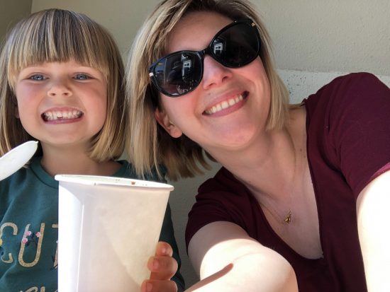 mom and daughter at ice cream table