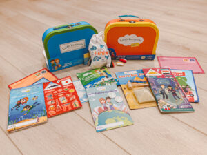 Childrens suitcases with activity books