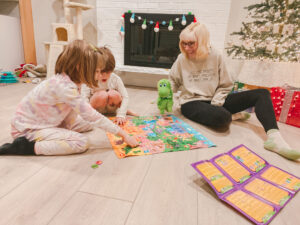 Family playing aa board game