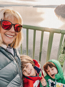 family on bridge