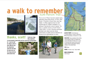 presentation slide with pics of cycling families and a trail map