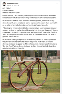 screen shot of facebook post with a pic of a metal bike and text
