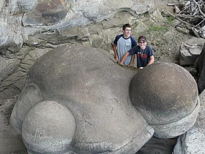 giant round rock that's grey and smooth