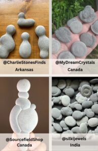 four pics of different types of clay rocks, mostly grey and shaped bubbly
