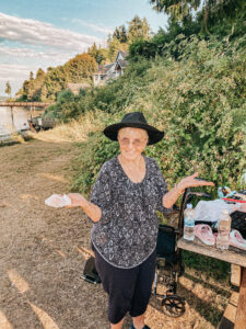 woman on rocky beach