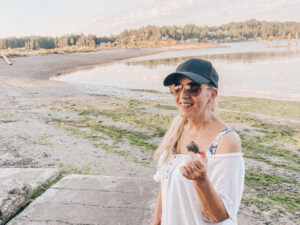 woman on rocky beach