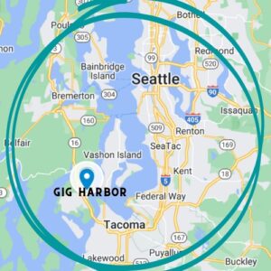 google map of seattle area, blue and green